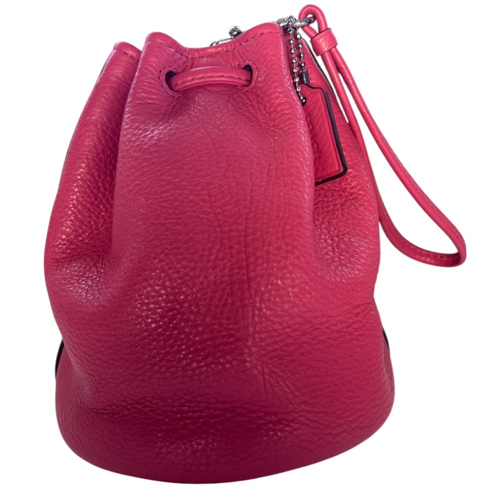 COACH Mini Pink Drawstring Pebbled Leather Petal Floral Bucket Wristlet - Picture 5 of 15